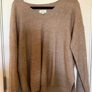 Lucky Brand Women's V-Neck shimmery Knit Sweater - Taupe Brown